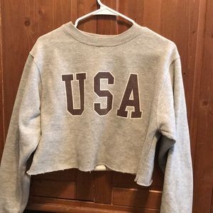 grey cropped USA long sleeve